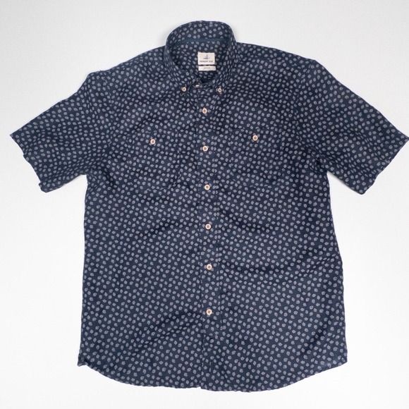 Johnnie-O Hangin Out Shirt Mens Medium Blue Button Down Linen Blend Short Sleeve - Picture 3 of 6